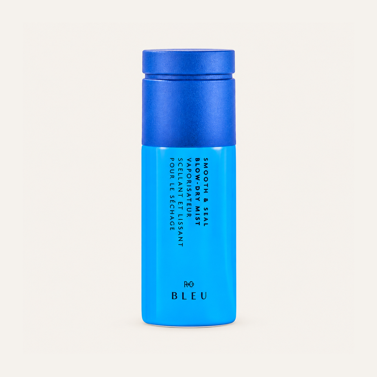 R+Co Bleu Smooth and Seal Blow Dry Mist Mini 30 ml, blue bottle, front view | Ellemania
