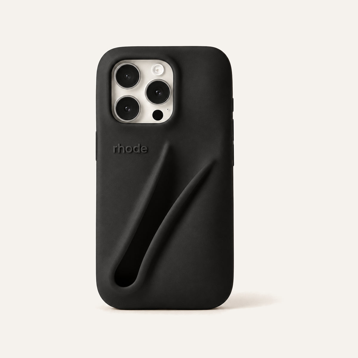 Rhode Lip Case, black phone case with a grip, front view | Ellemania