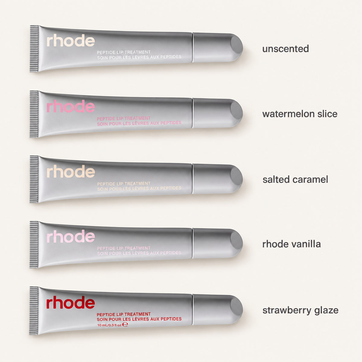 Rhode Peptide Lip Treatment – bezbarwny balsam do ust z peptydami, pięć zapachów | Ellemania