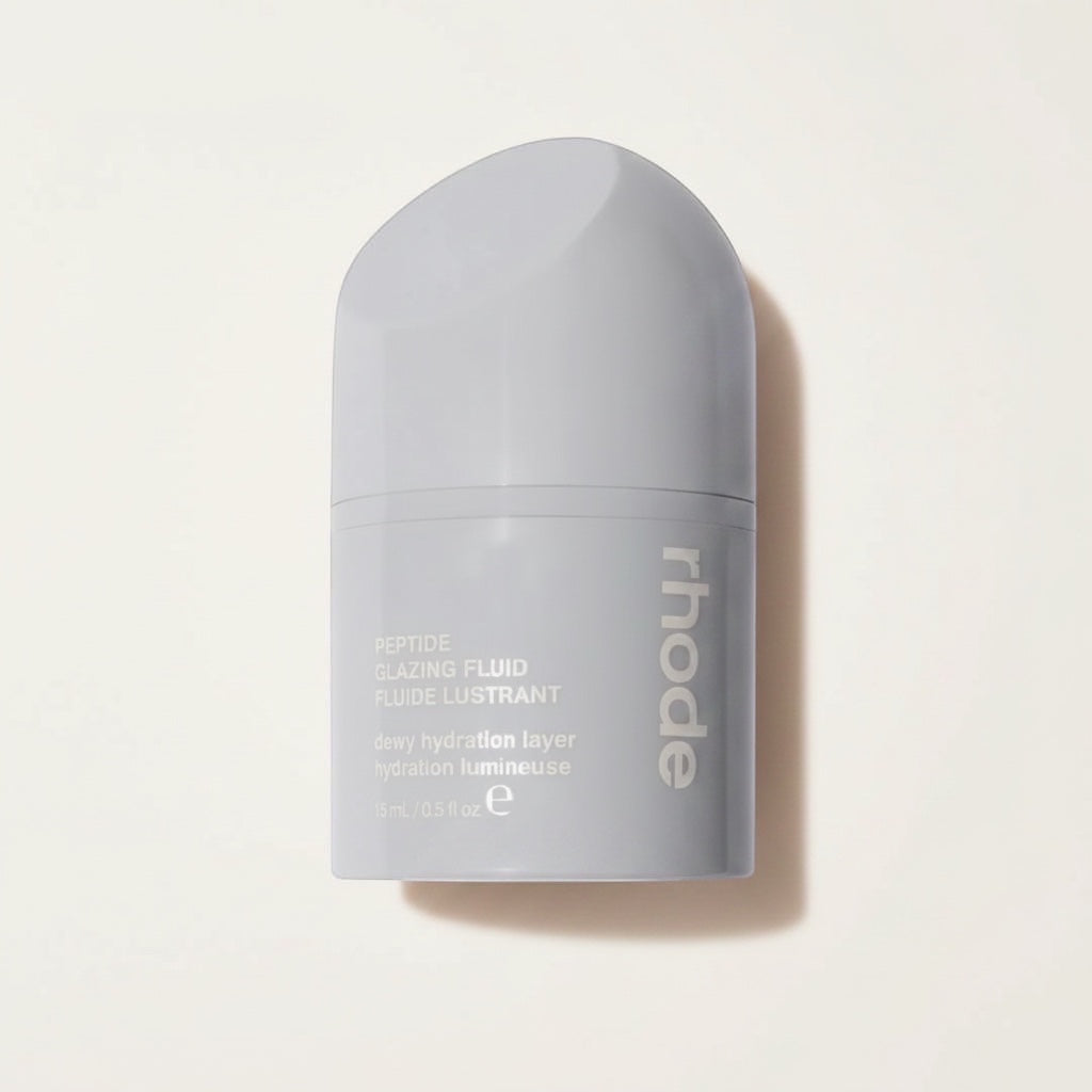 ellemania Rhode Skin Peptide Glazing Fluid w szarym opakowaniu z pompką, rozświetlające serum żelowe do twarzy