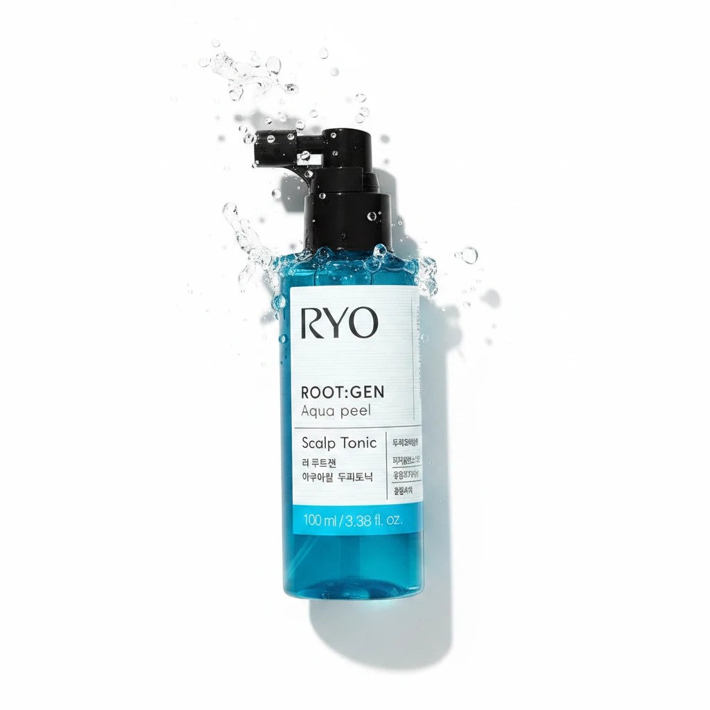 ellemania Ryo Root Gen Aqua Peel chłodzący tonik do skóry głowy w niebieskiej butelce z atomizerem