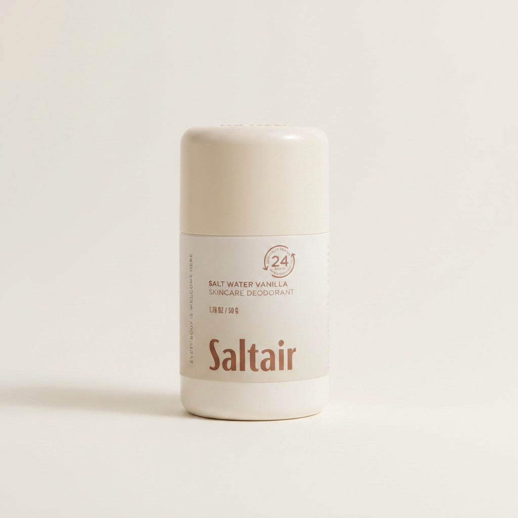 Dezodorant w sztyfcie Saltair Salt Water Vanilla od ellemania w beżowym opakowaniu wielokrotnego użytku