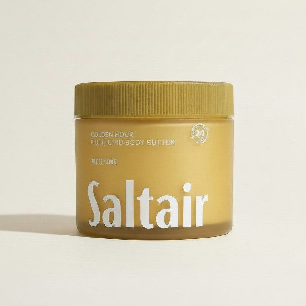 Słoiczek masła do ciała Saltair Multi-Lipid Body Butter od ellemania w kolorze złotym z białą etykietą