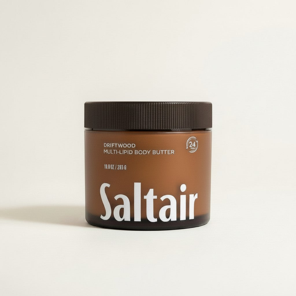Brązowy słoiczek masła do ciała Saltair Multi-Lipid Body Butter od ellemania z ceramidami i lipidami