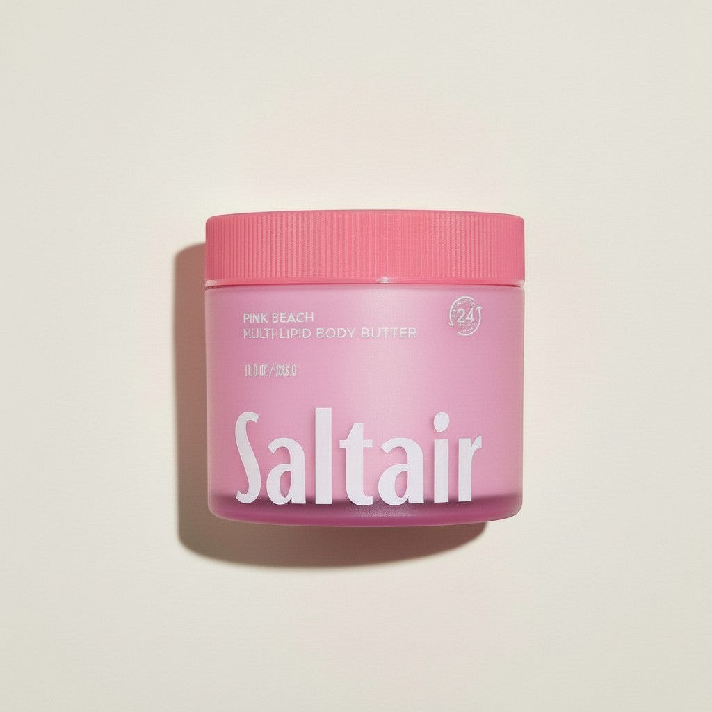 Różowy słoiczek masła do ciała Saltair Multi-Lipid Body Butter Pink Beach o pojemności 283 g od ellemania