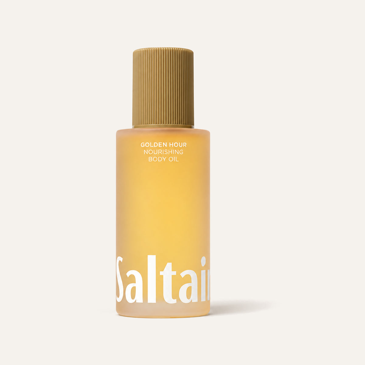 Saltair Santal Bloom Nourishing Body Oil 118 ml, bottle of orange oil with a gold cap, front view | Ellemania