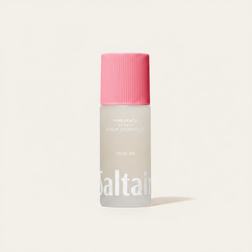 ellemania Saltair 5% AHA Serum Deodorant Pink Beach w szklanej butelce roll-on z różową nakrętką