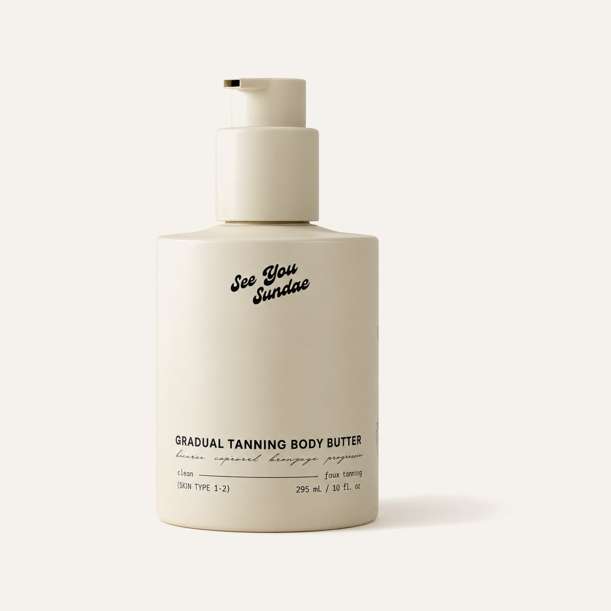 See You Sundae Tanning Body Butter 300 ml, beige pump bottle, front view | Ellemania