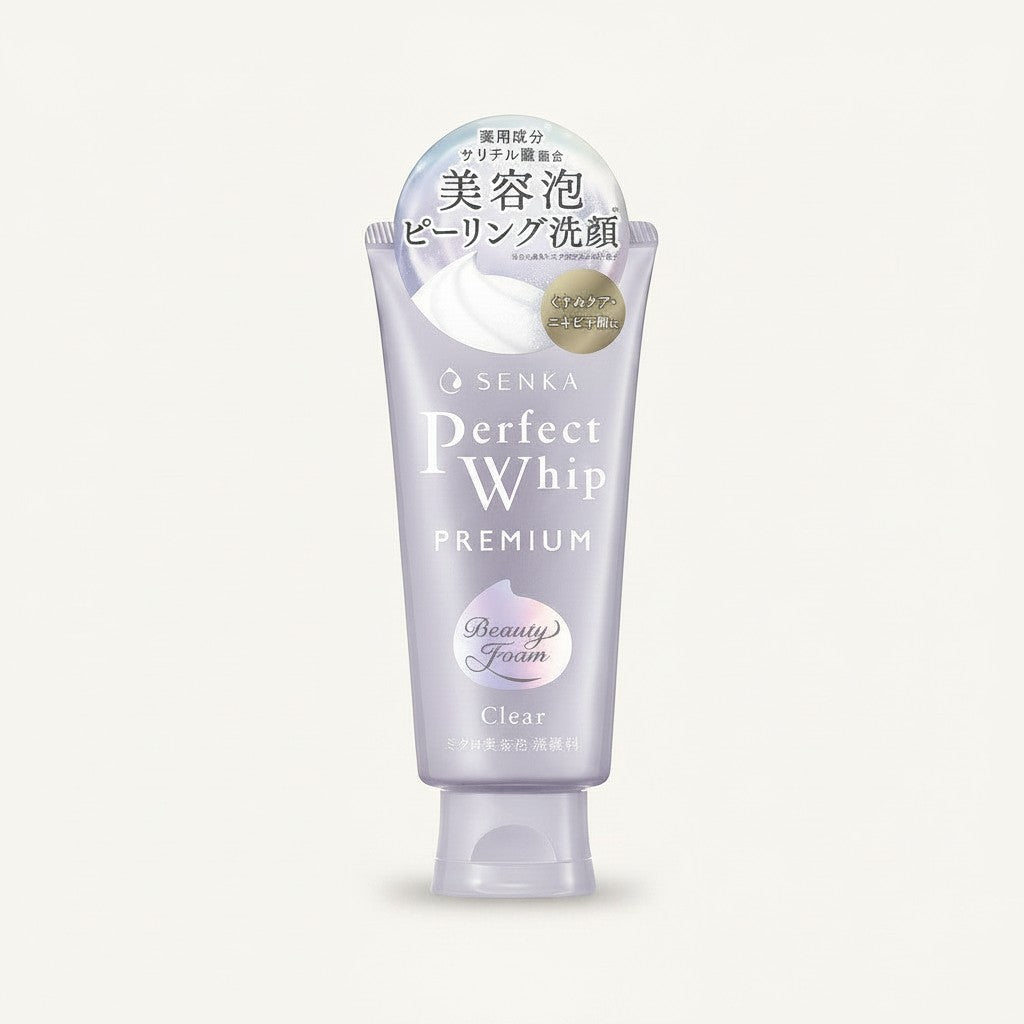 ellemania Senka Perfect Whip Premium peelingująca pianka do mycia twarzy z BHA w jasnofioletowej tubce 120g