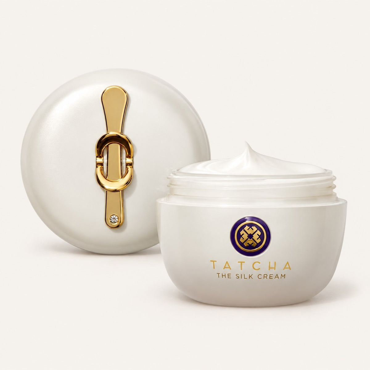 Tatcha The Silk Cream 50 ml, słoik z otwartym wieczkiem i kremem z przodu | Ellemania