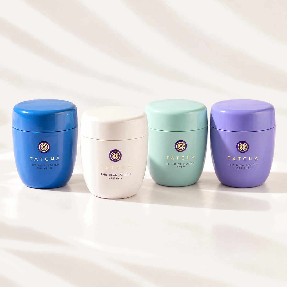 Tatcha The Rice Enzyme Polish Mini, four small jars in four colours from the front | Ellemania