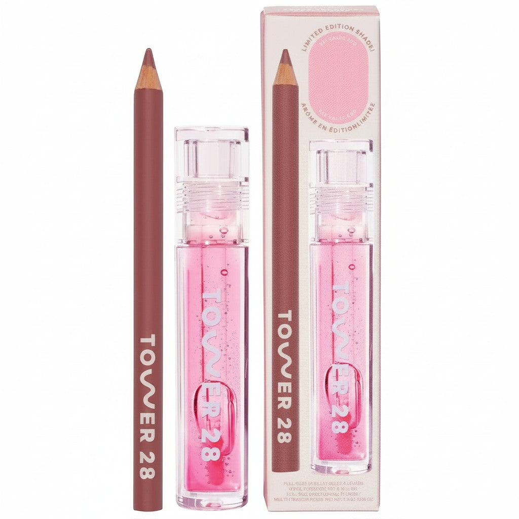 Zestaw ellemania Tower 28 Beauty Line + Shine z konturówką w odcieniu Pistachio i różowym błyszczykiem Work of Art