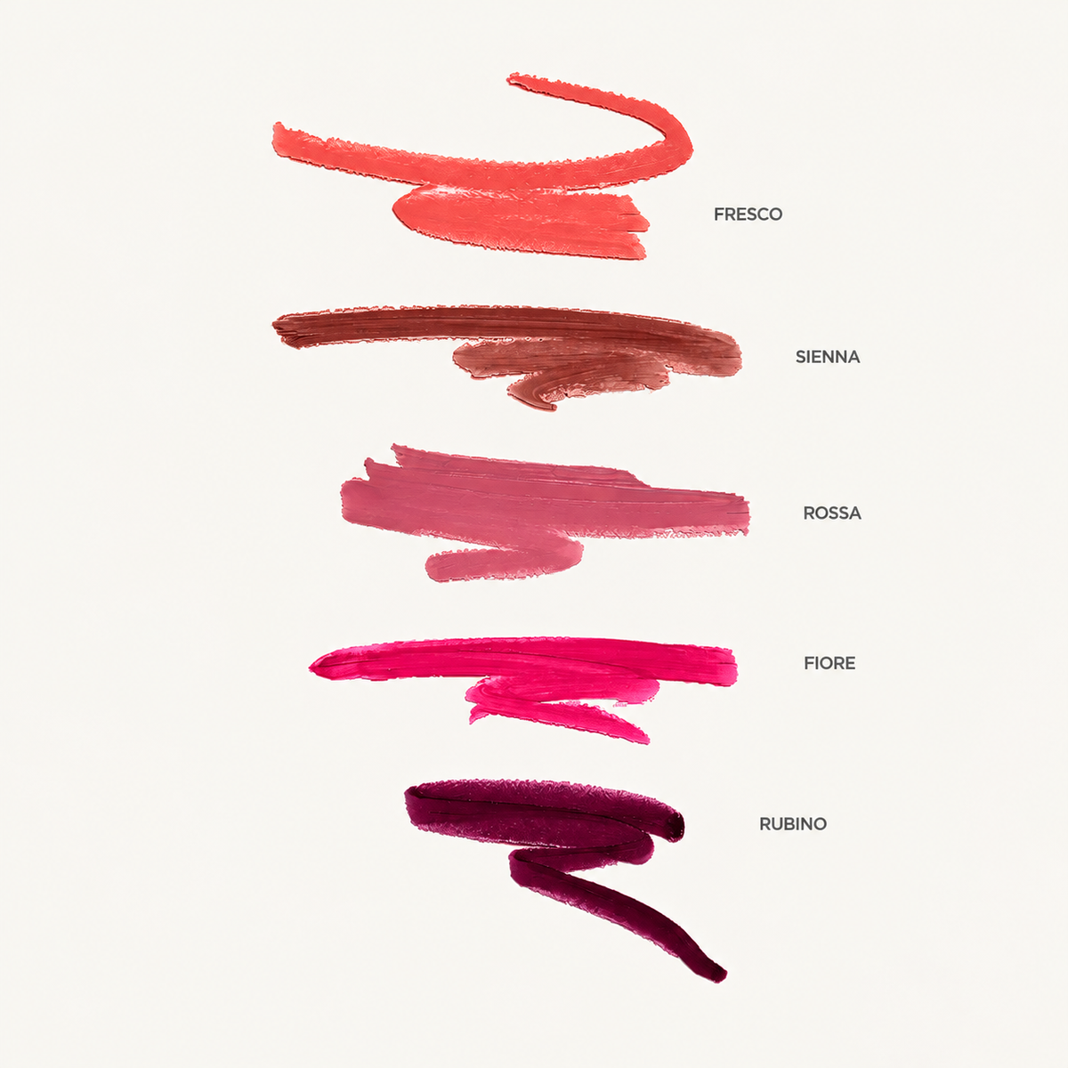 Victoria Beckham Beauty Blush Stylus - pięć smug koloru z podpisami odcieni Fresco, Sienna, Rossa, Fiore i Rubino | Ellemania