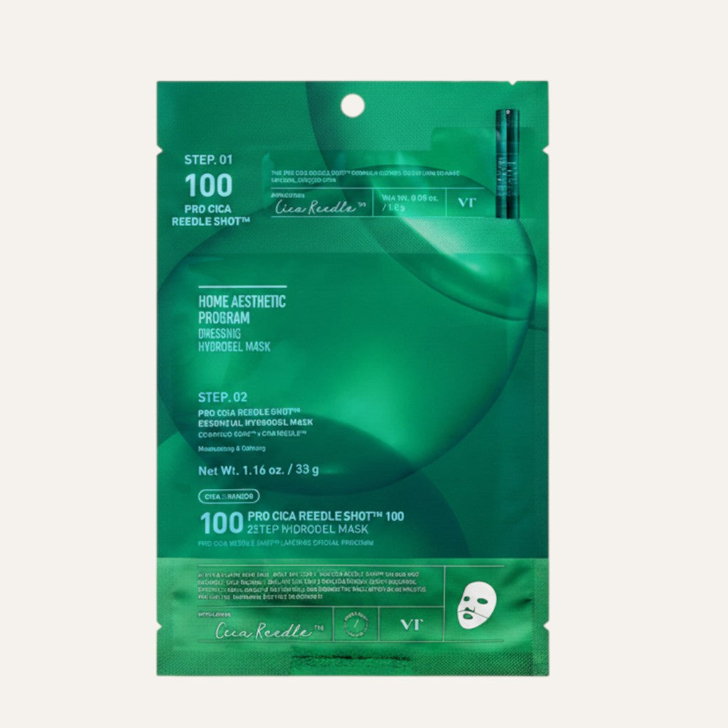 Dwustopniowa maseczka hydrożelowa ellemania VT Cosmetics Pro Cica Reedle Shot 100 w zielonym opakowaniu