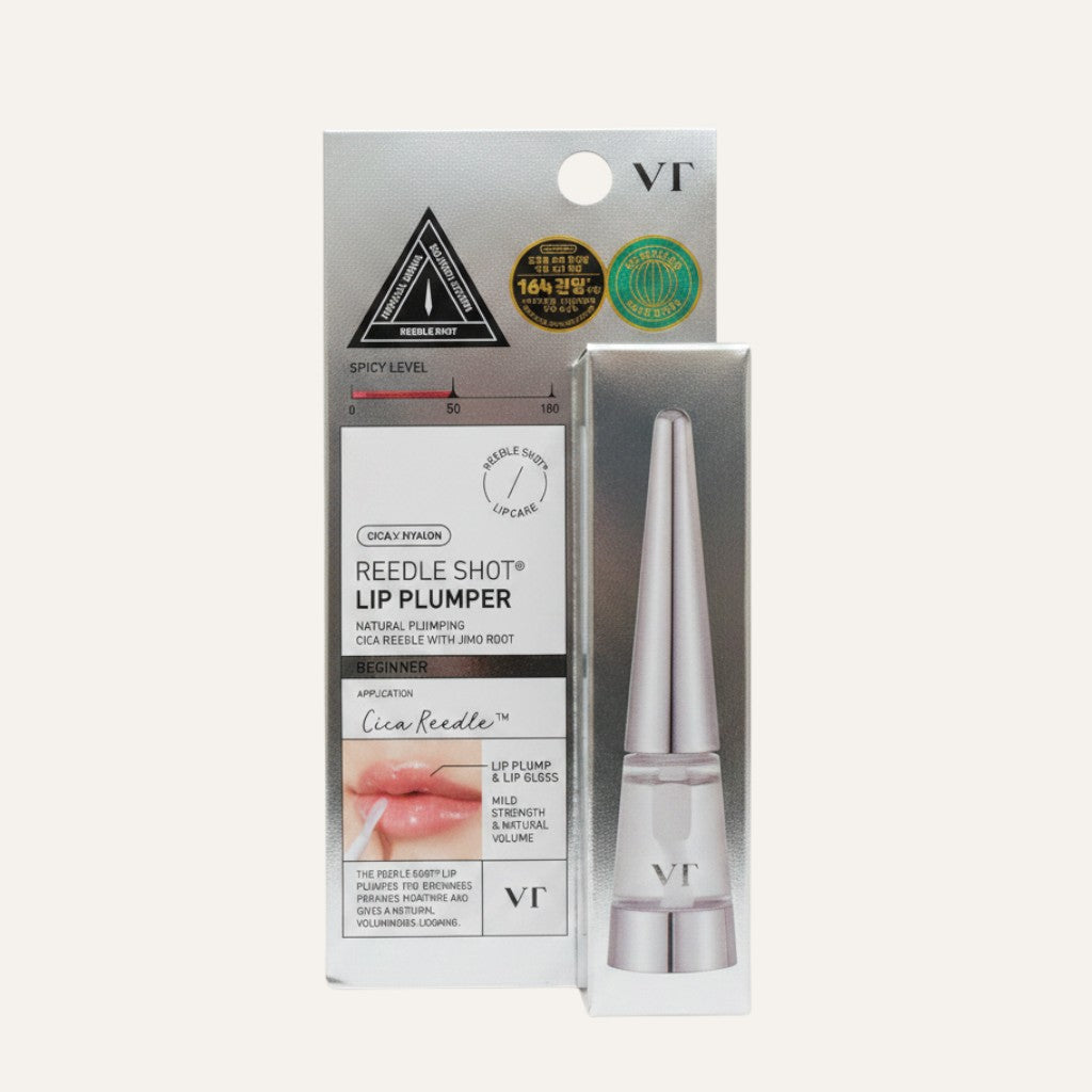 Błyszczyk powiększający usta ellemania VT Cosmetics Reedle Shot Lip Plumper Beginner w srebrnym opakowaniu