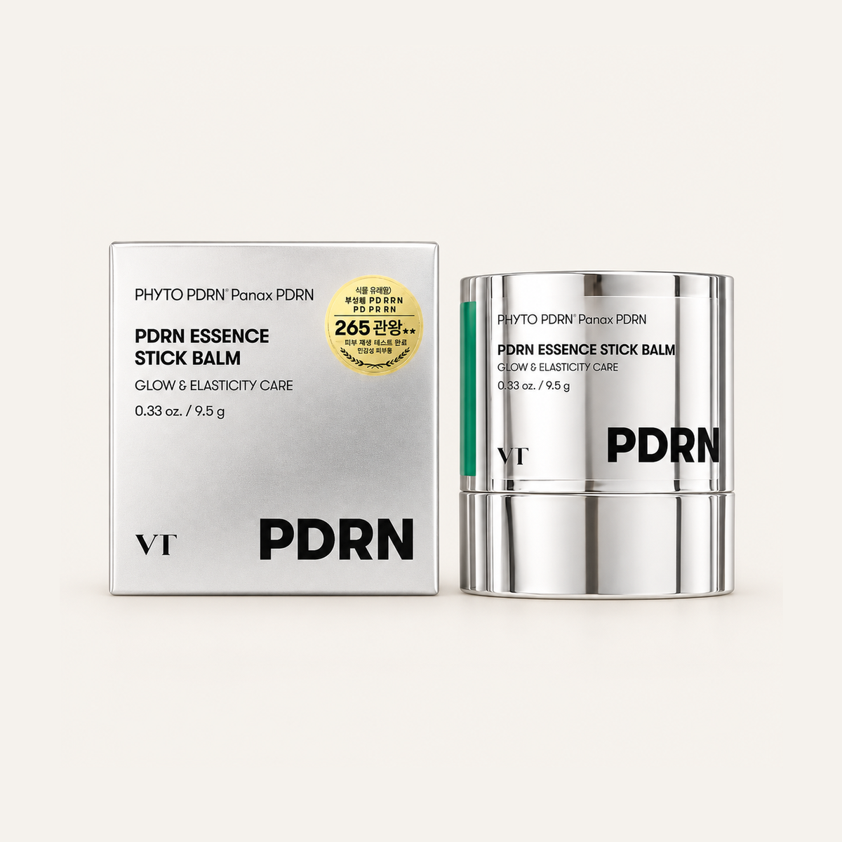 VT Cosmetics PDRN Essence Stick Balm 9,5 g, box with the stick beside it | Ellemania