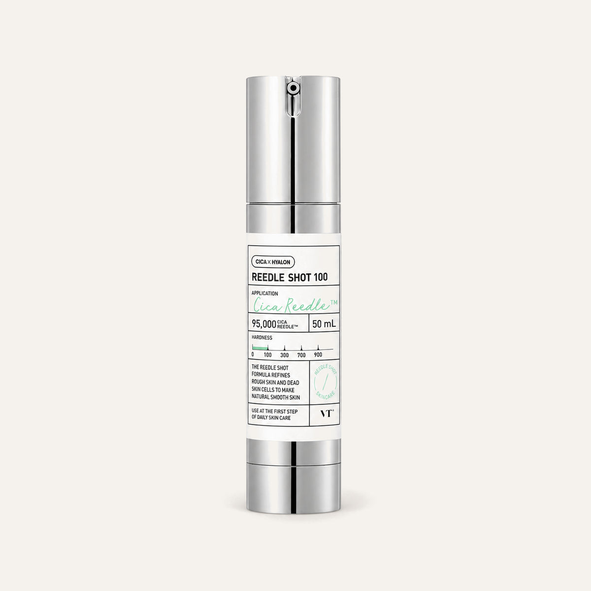 VT Cosmetics Reedle Shot 100 50 ml, silver pump bottle, front view | Ellemania