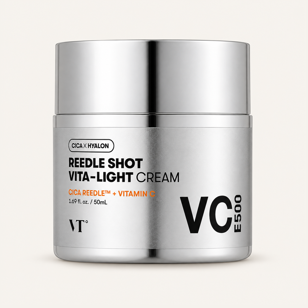 VT Cosmetics Reedle Shot Vita-Light Cream 50 ml, silver jar, front view | Ellemania