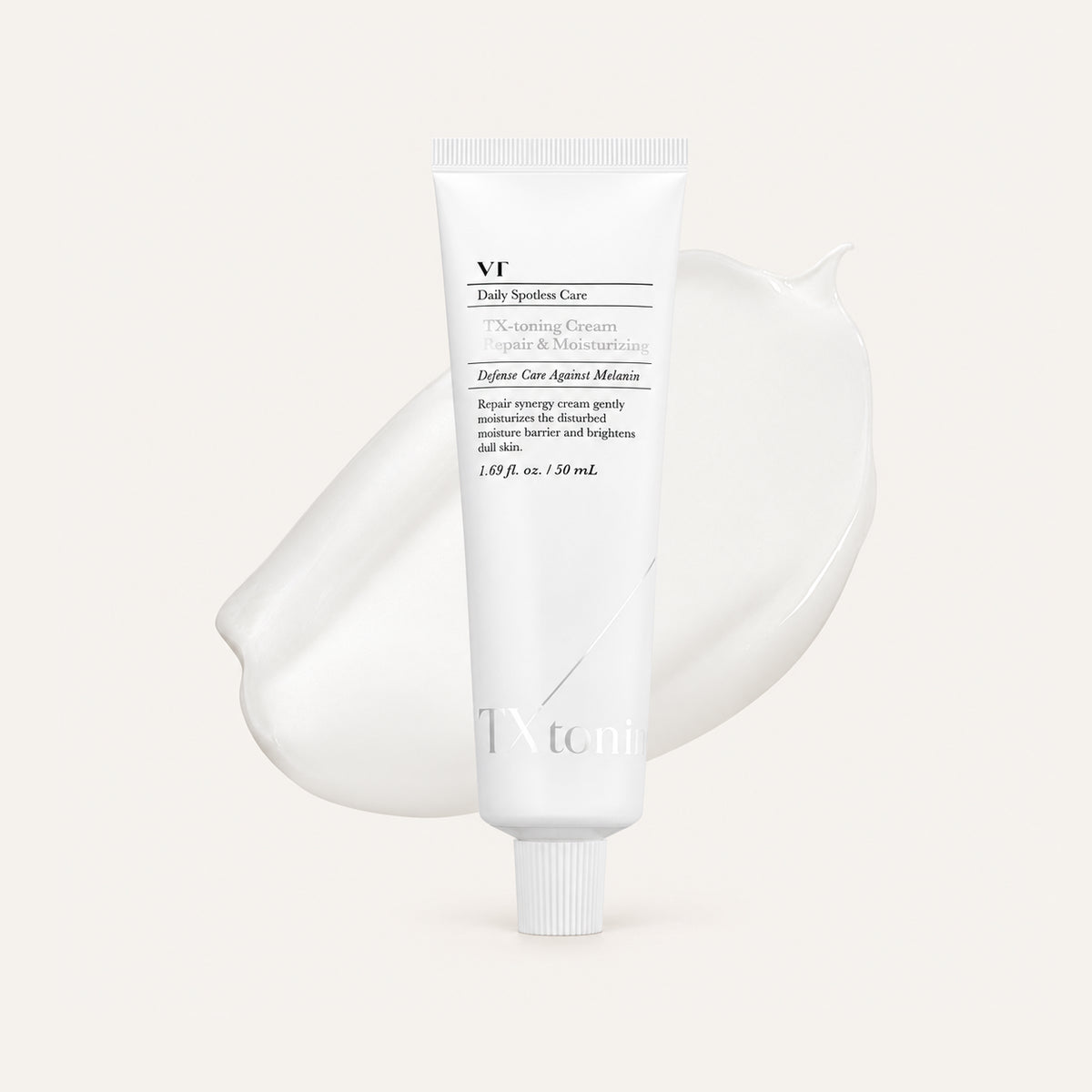 VT TX-Toning Cream 50 ml, white tube against a smear of cream | Ellemania