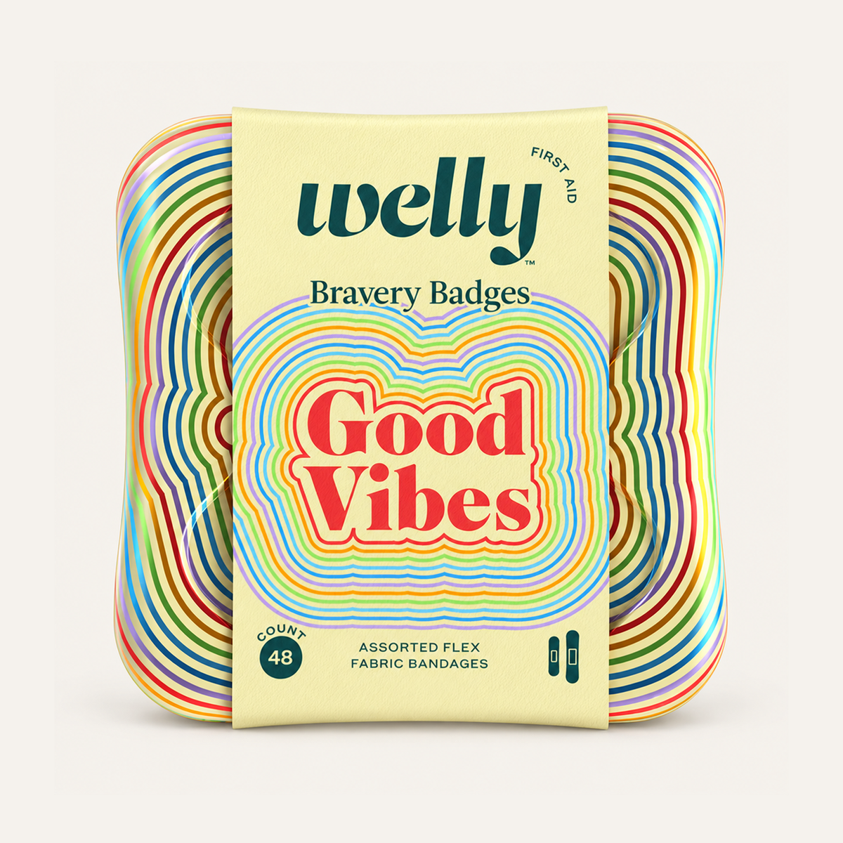Welly Bravery Badges Good Vibes Bandages 48 szt., opakowanie z przodu | Ellemania