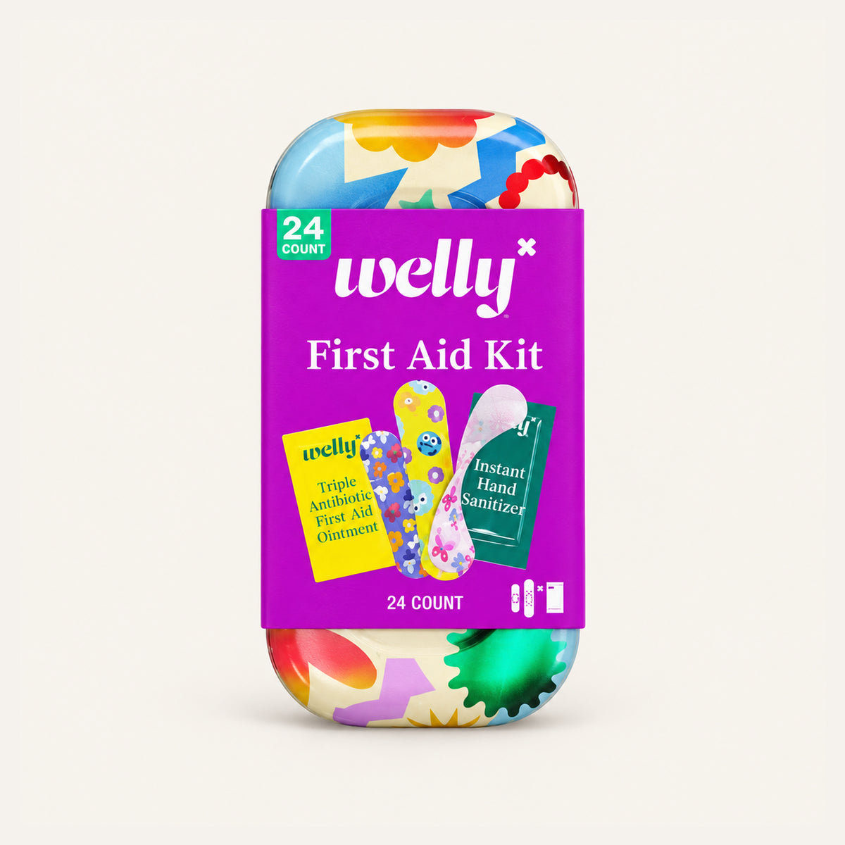 Welly Kid's Quick Fix Colorwash First Aid Kit 24 szt., zestaw w kolorowej puszce z przodu | Ellemania