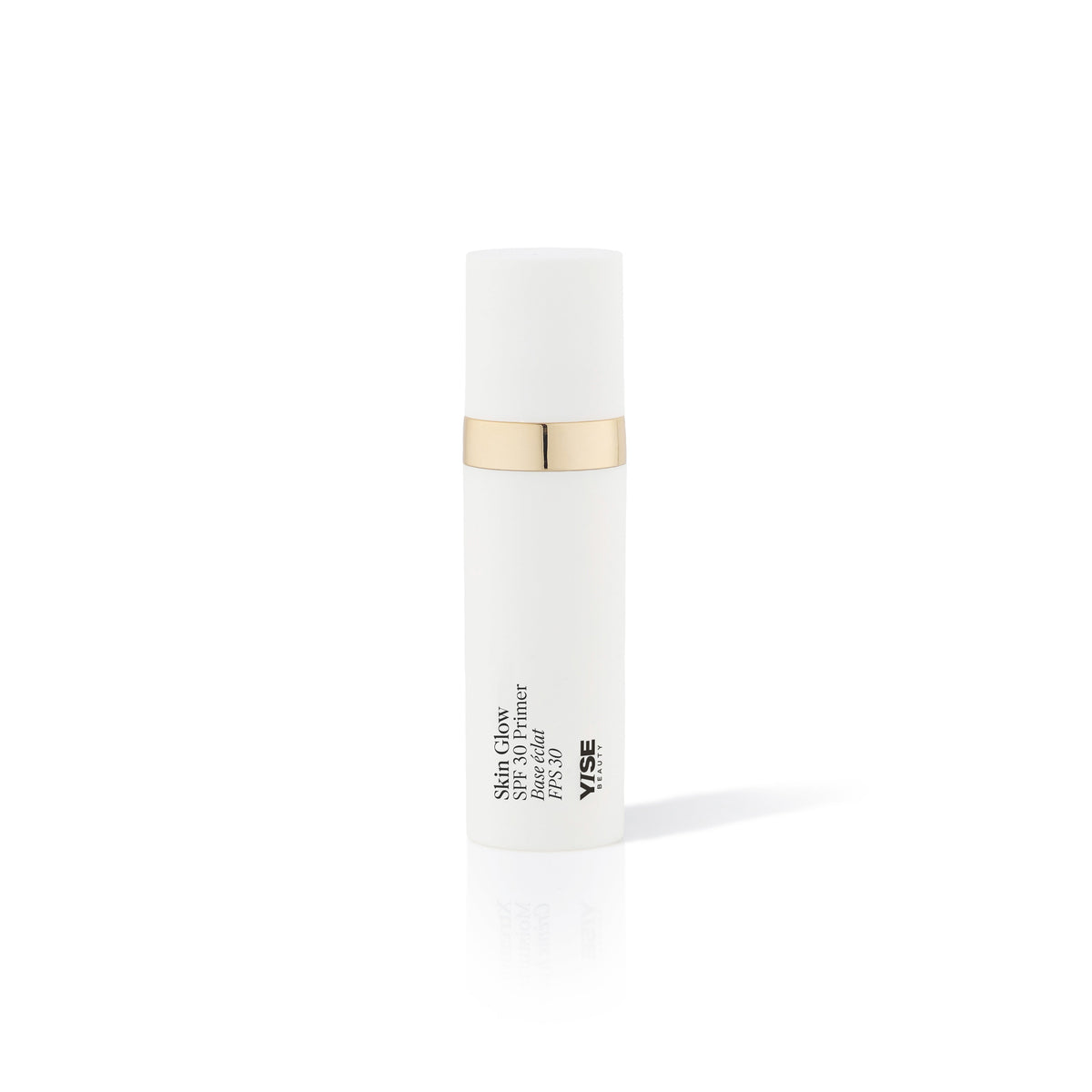 YSE Beauty Skin Glow SPF 30 Primer 50 ml, biała butelka z pompką i złotym pierścieniem, opakowanie z przodu | Ellemania