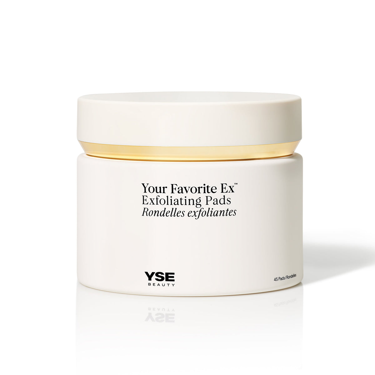 Biały słoiczek złuszczających płatków YSE Beauty Your Favorite Ex Exfoliating Pads od ellemania na białym tle.