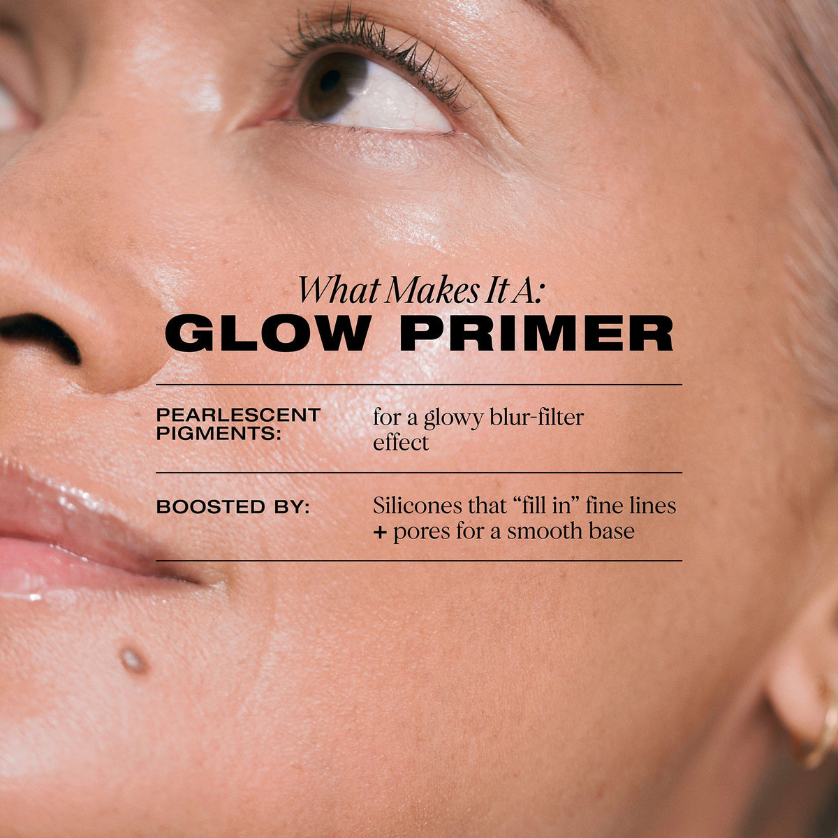 YSE Beauty Skin Glow SPF 30 Primer 15 ml, infografika z listą składników rozświetlających | Ellemania