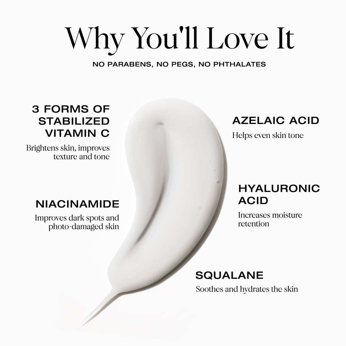 YSE Beauty Morning Cocktail Vitamin C Serum 30 ml, infografika z listą składników aktywnych na tle kremowej tekstury | Ellemania