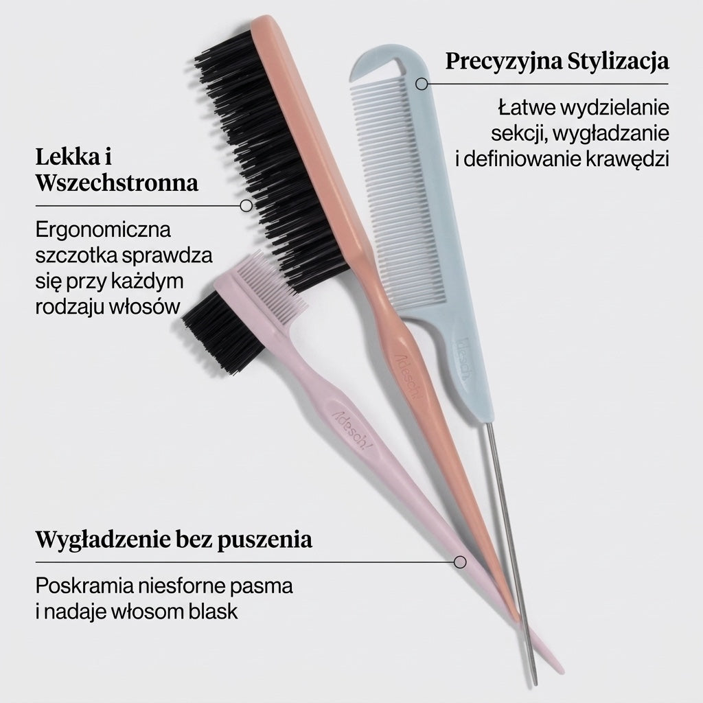 Zestaw trzech szczotek do stylizacji włosów ellemania w pastelowych kolorach do precyzyjnego układania fryzur
