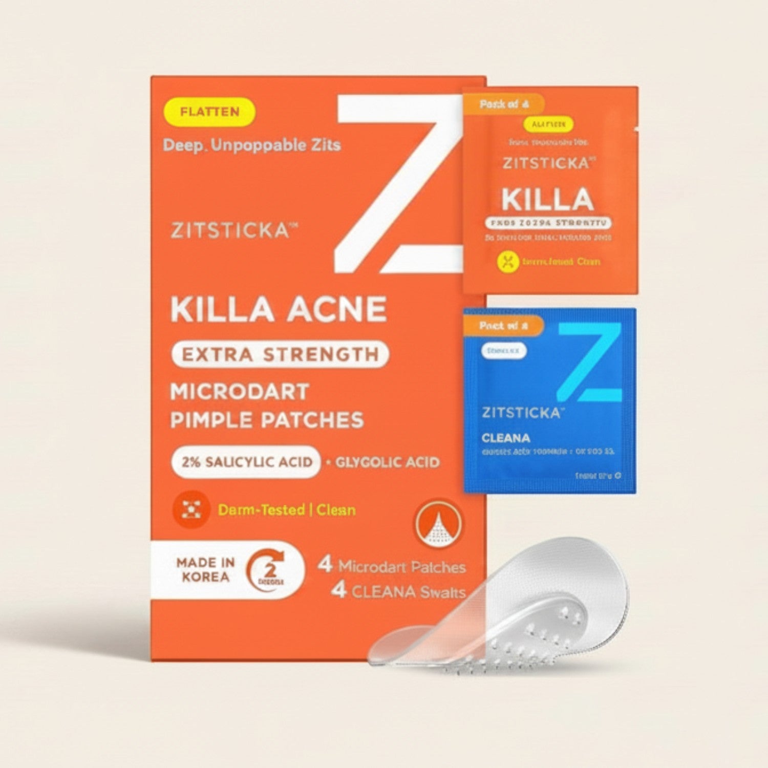 Zestaw ellemania ZitSticka KILLA ACNE z plastrami z mikroigłami, kwasem salicylowym i glikolowym oraz chusteczkami Cleana