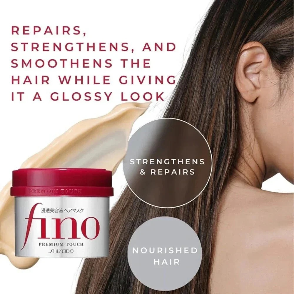 Fino Premium Touch Hair Mask - słoik maski, tekstura kremu i długie gładkie włosy | Ellemania