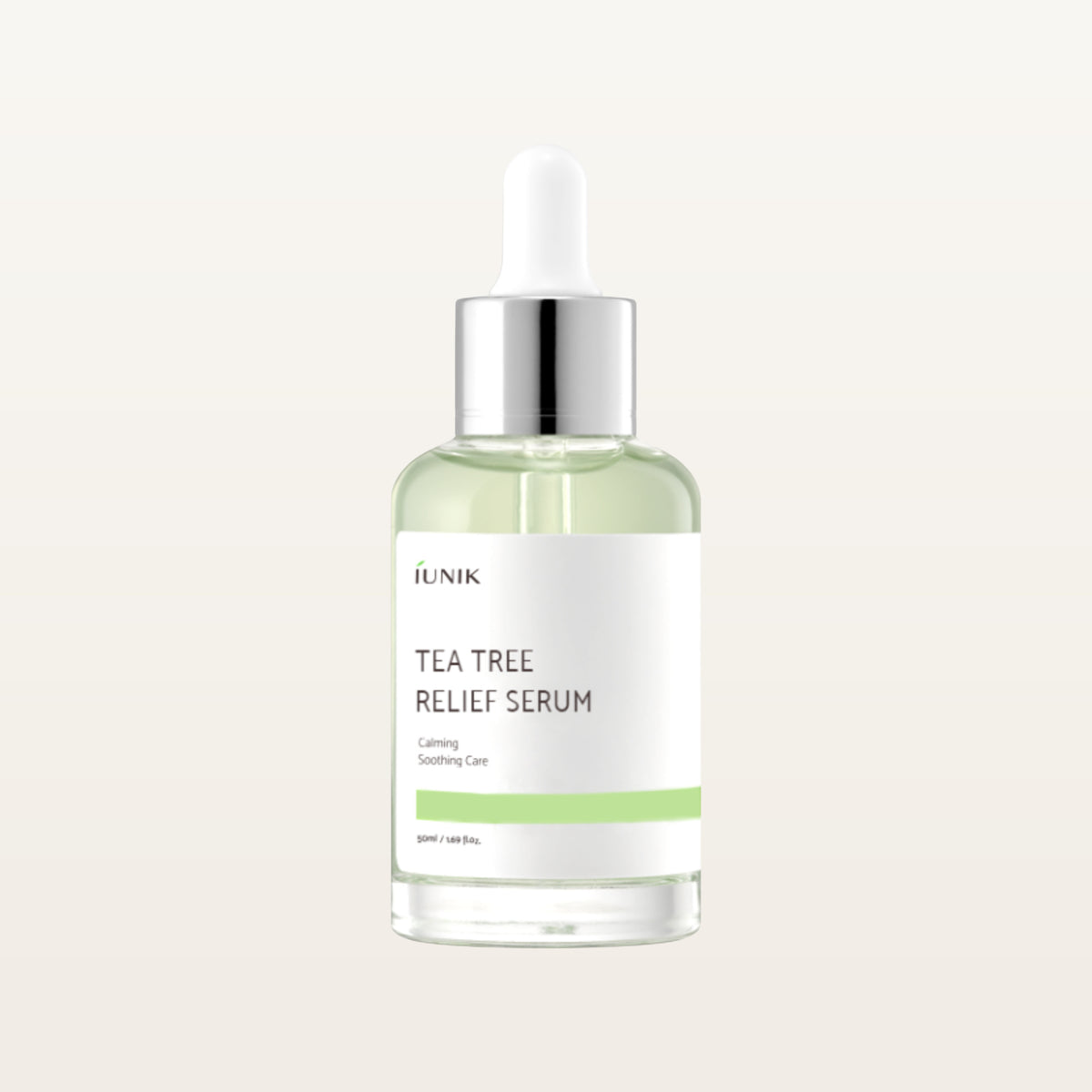 IUNIK Tea Tree Relief Serum - butelka 50 ml z zakraplaczem, widok z przodu | Ellemania