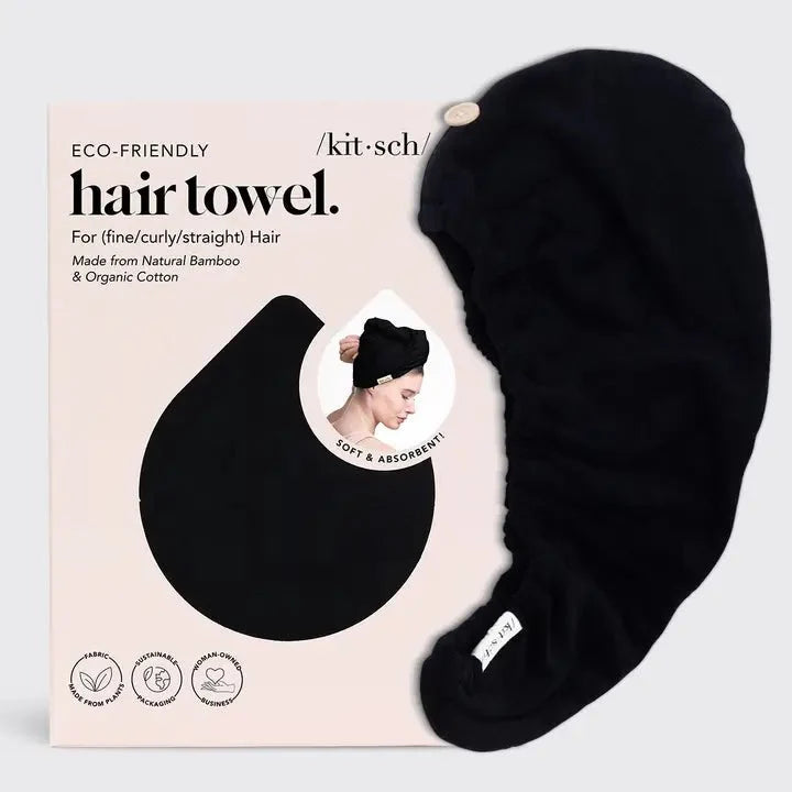 Kitsch Microfiber Hair Towel - Black - ręcznik do włosów z mikrofibry redukujący puszenie