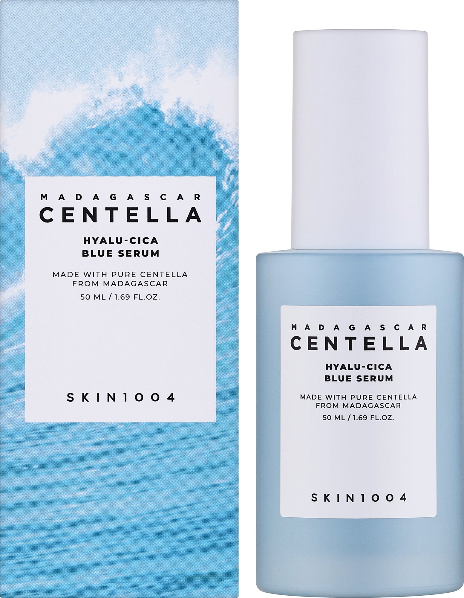 SKIN1004 Madagascar Centella Hyalu-Cica Blue Serum - lekkie serum nawilżające z 5-poziomowym kompleksem kwasu hialuronowego i Cica