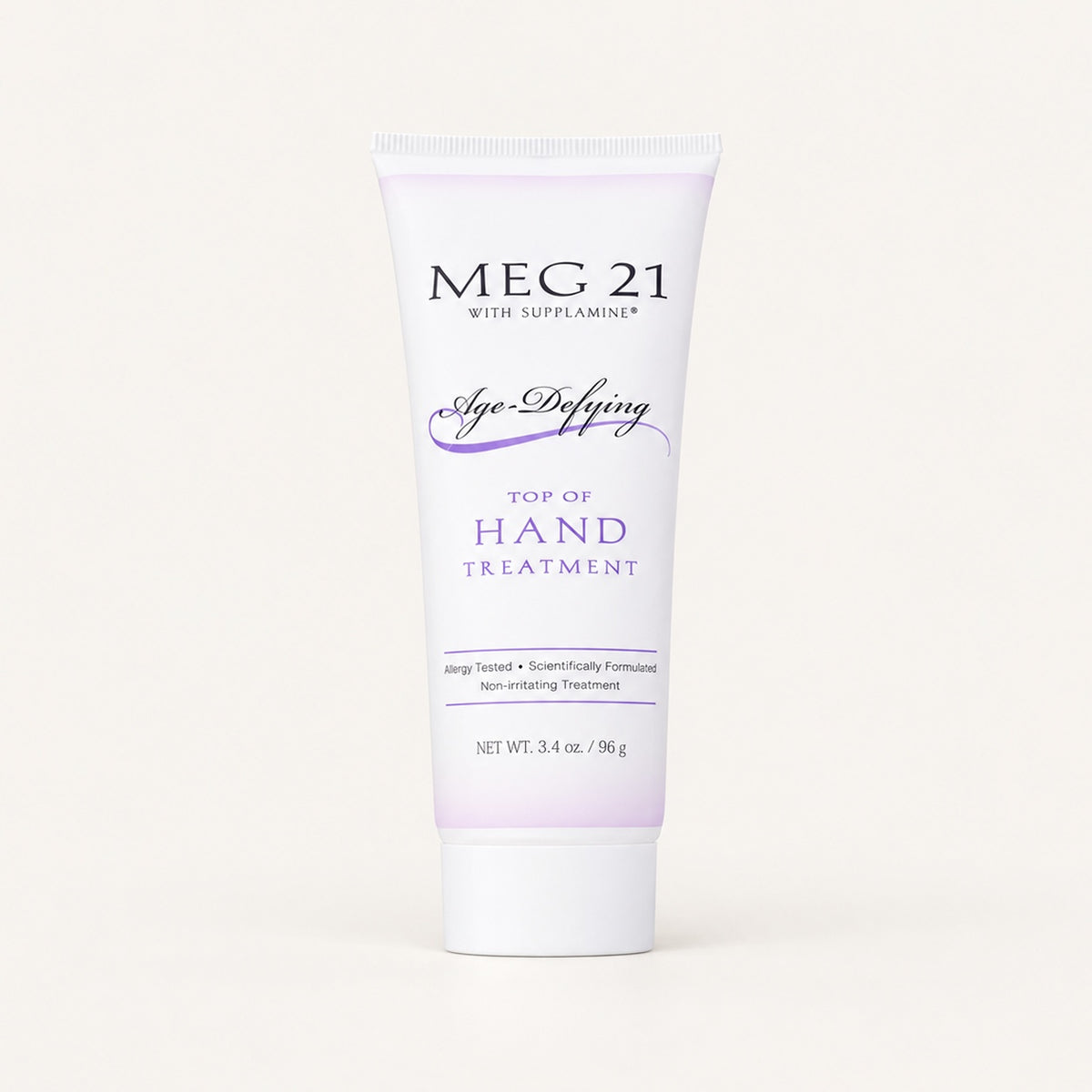 MEG 21 Age Defying Hand Treatment 96 g - biała tubka z fioletowym wzorem z przodu | Ellemania