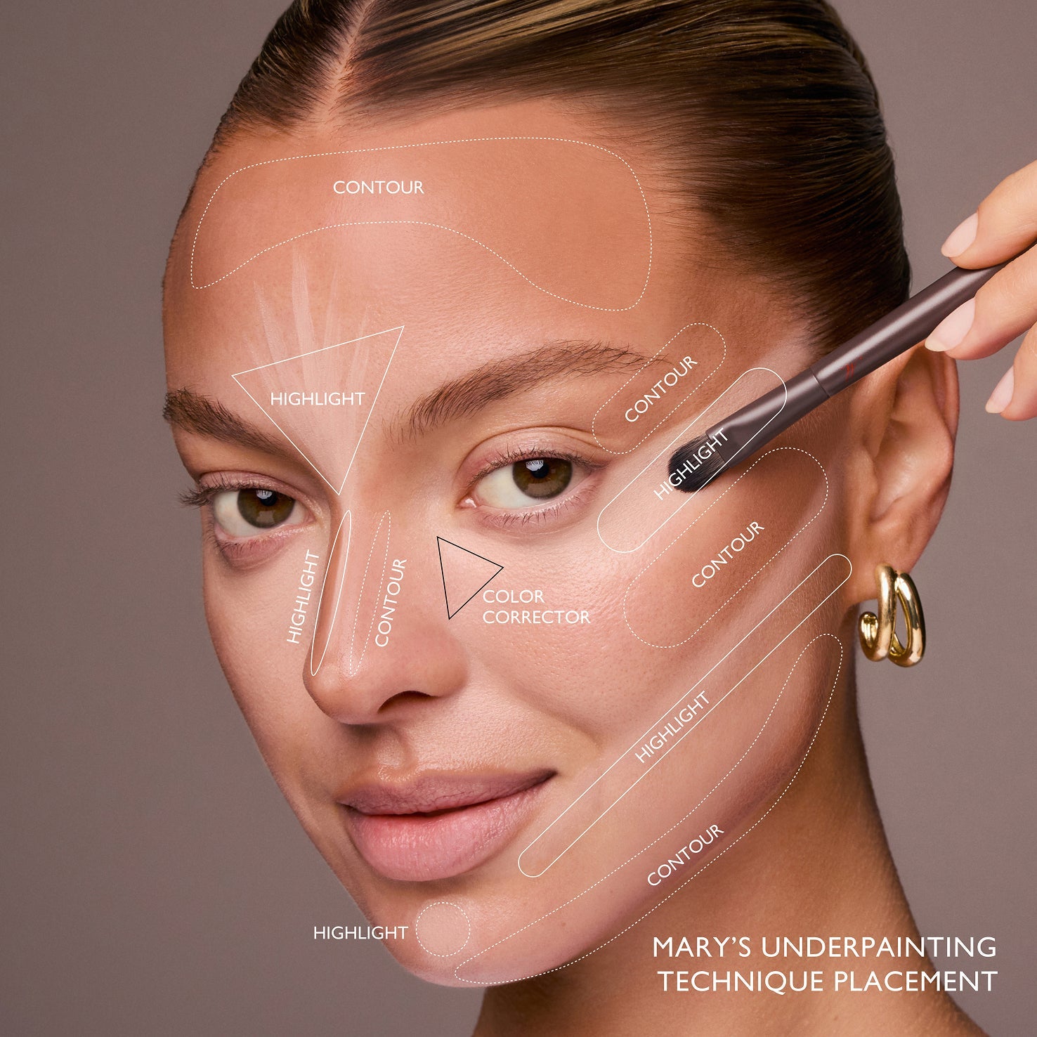 m.ph by Mary Phillips Underpainting Face Palette - Cream contour, highlight, and correcting face palette, shade Light 12 g