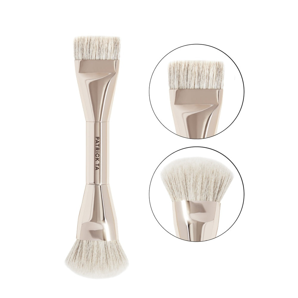 Patrick Ta Dual Ended Foundation Brush - zbliżenie płaskiej i kopułowej strony | Ellemania