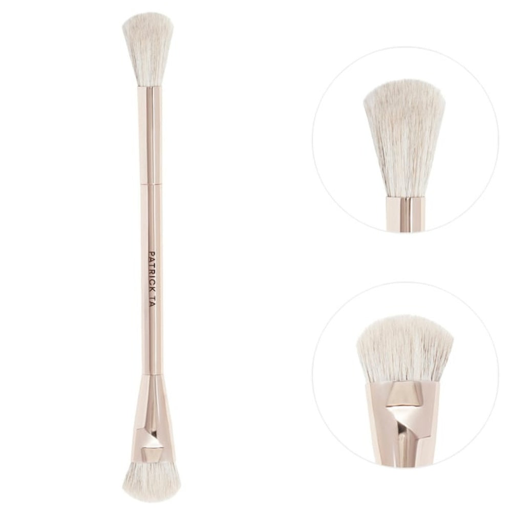 Patrick Ta Dual Ended Highlighter Brush - zbliżenie obu końcówek pędzla | Ellemania