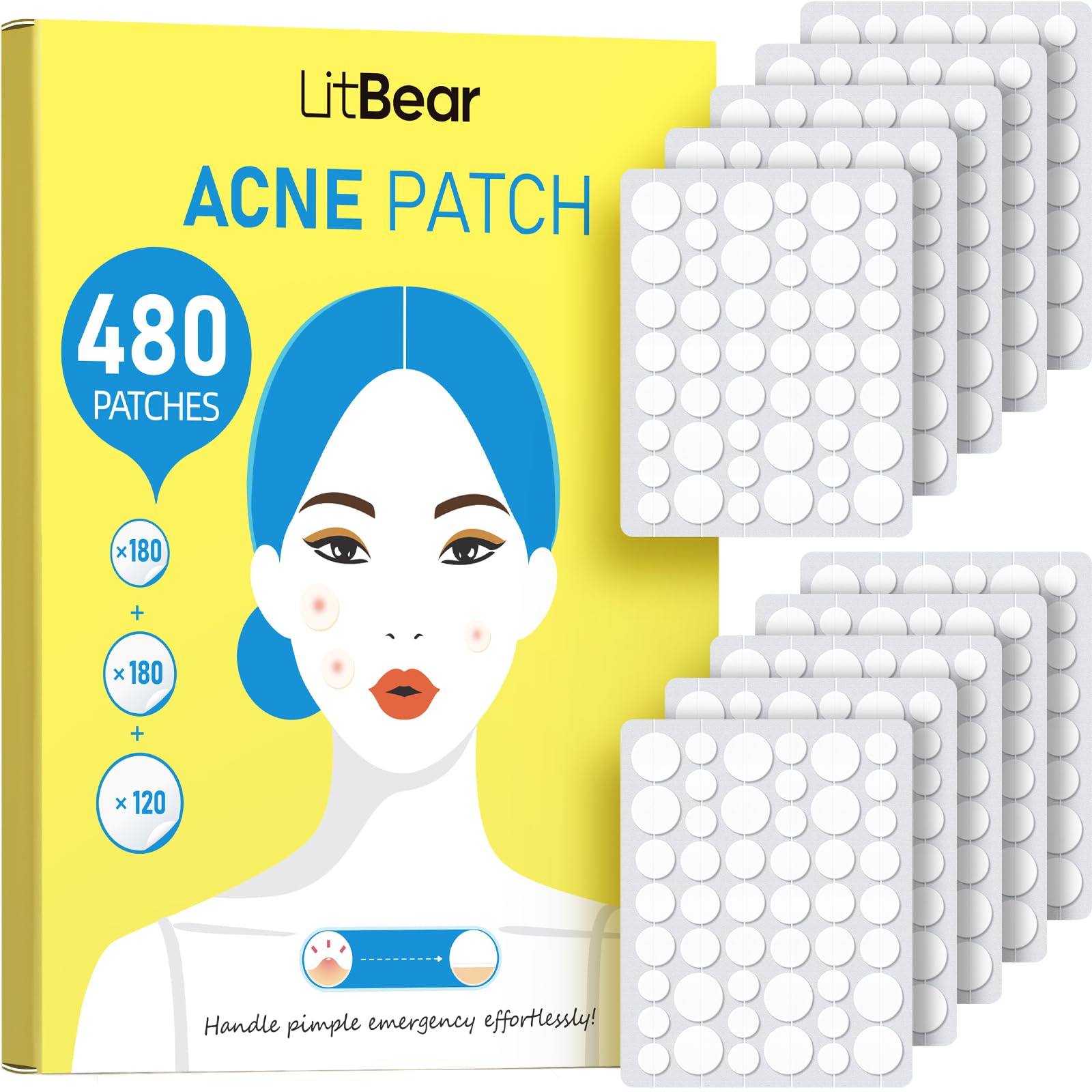 LitBear Acne Patch Hydrocolloid Pimple Patches Stars and Circles 120 Count 60g