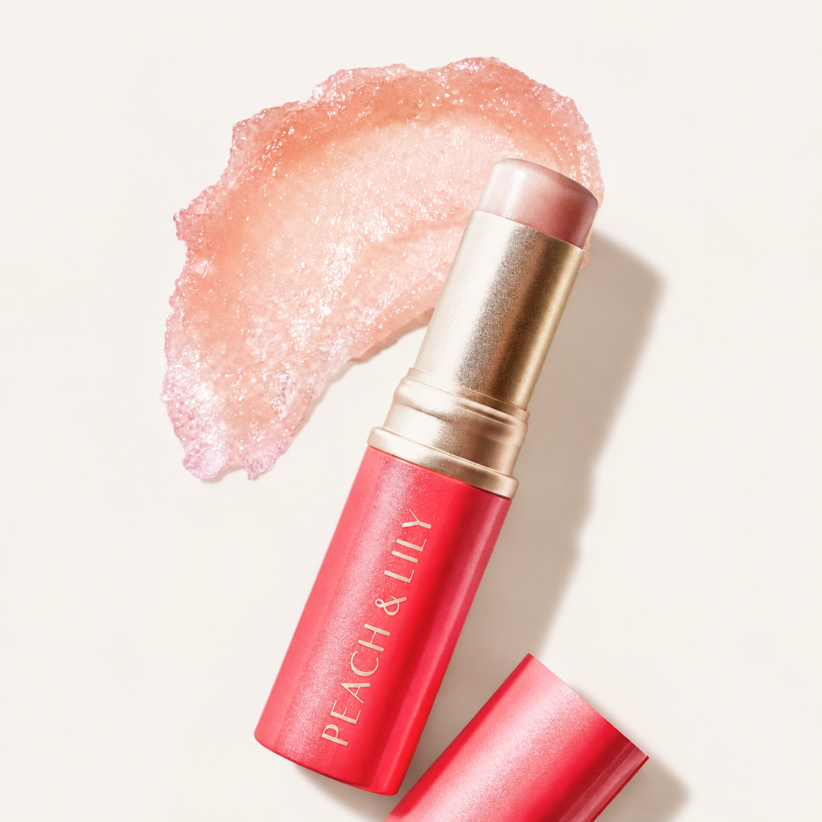 Peach & Lily Glass Skin Luminizing Stick - sztyft i smuga przezroczystej próbki z drobinkami | Ellemania