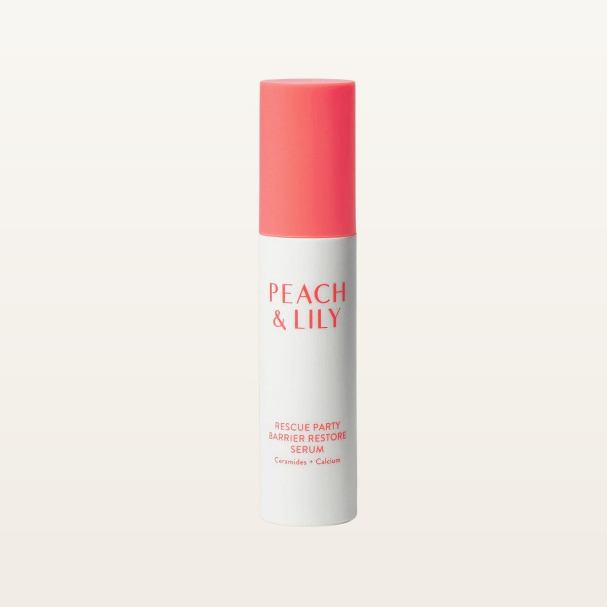 Peach & Lily Rescue Party Barrier Restore Serum 30 ml - przód butelki na kremowym tle | Ellemania