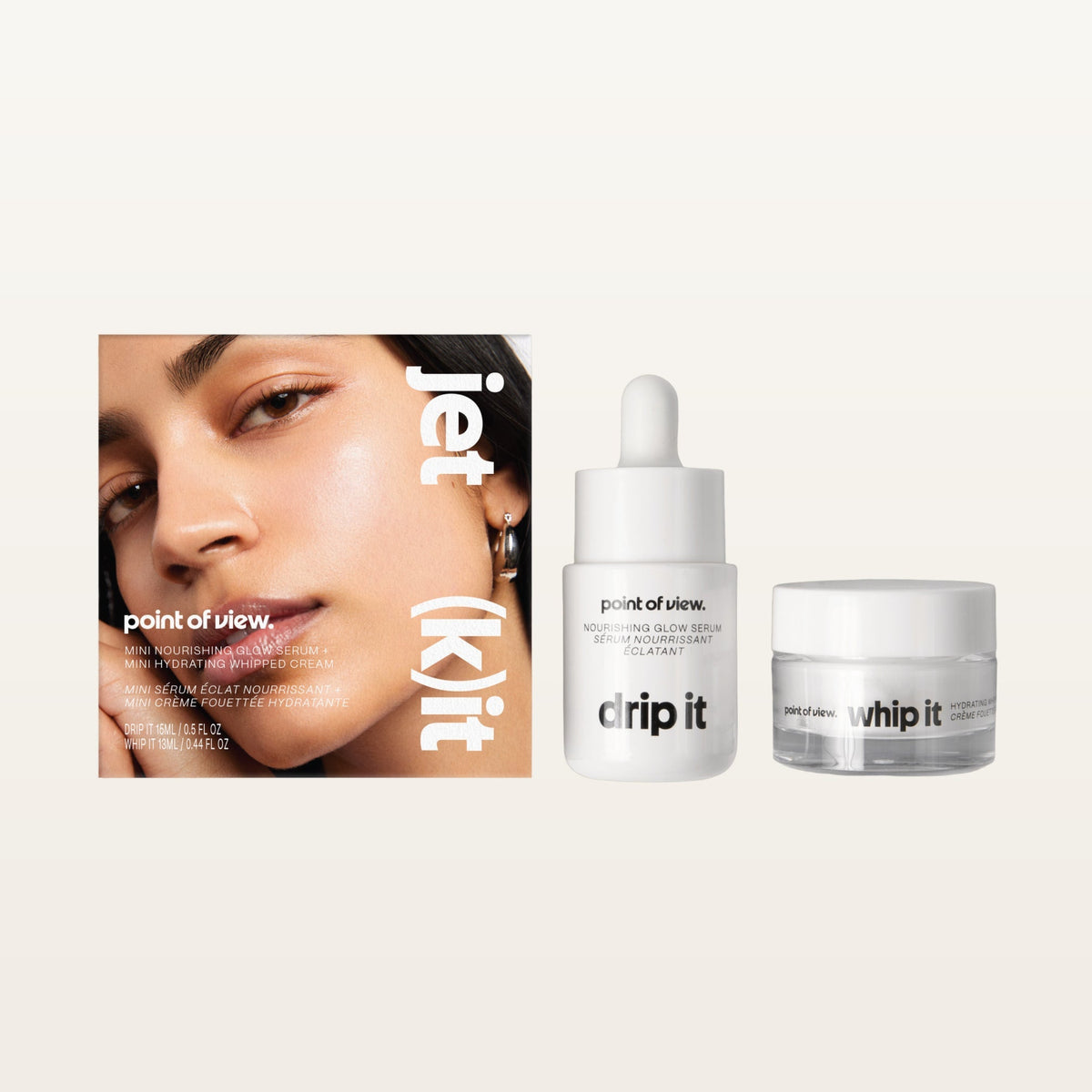 Point of View Jet (k)it - kartonik zestawu, mini serum Drip It z pipetą i mini krem Whip It w słoiczku | Ellemania