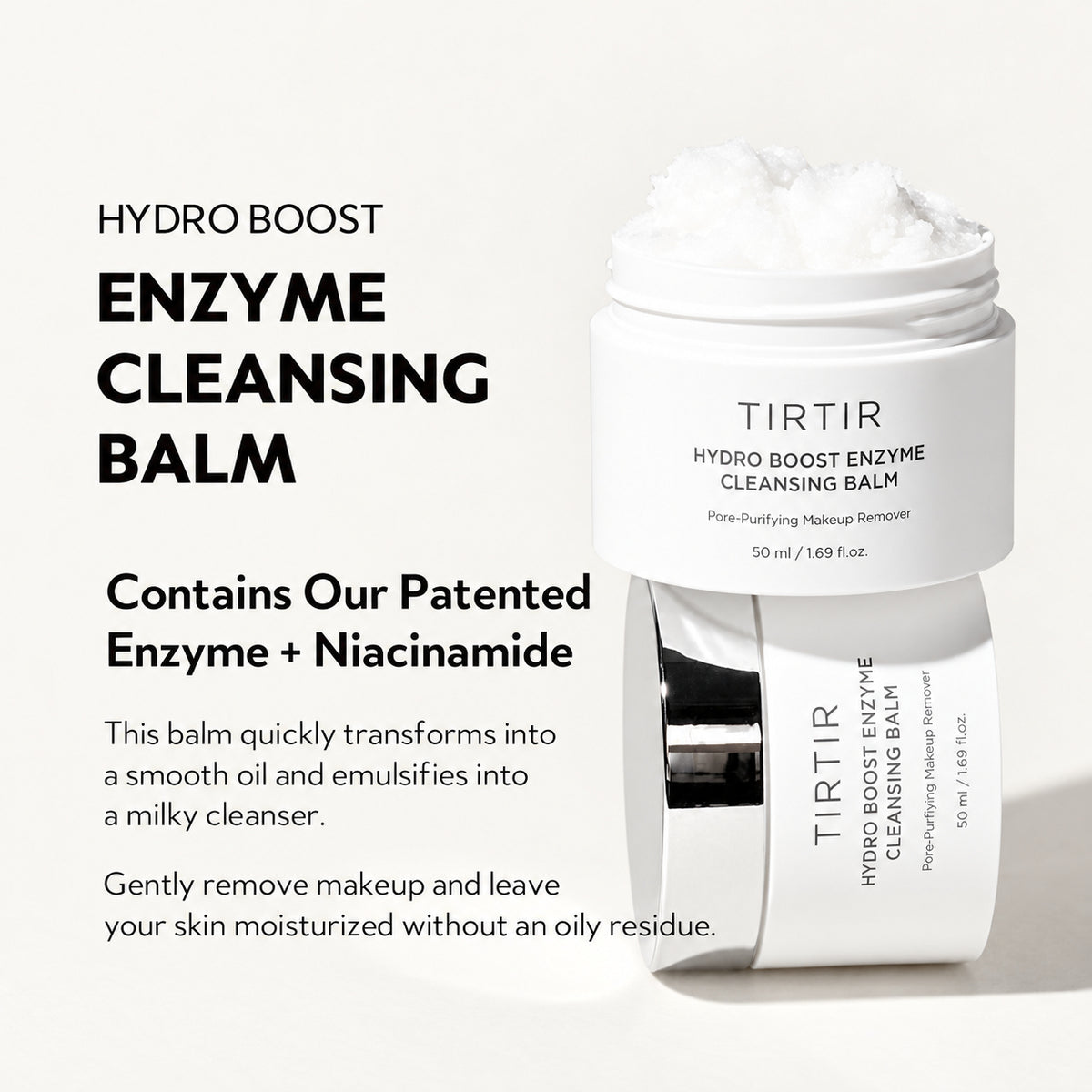 TIRTIR Hydro Boost Enzyme Cleansing Balm 50 ml - dwa słoiczki balsamu z opisem formuły | Ellemania