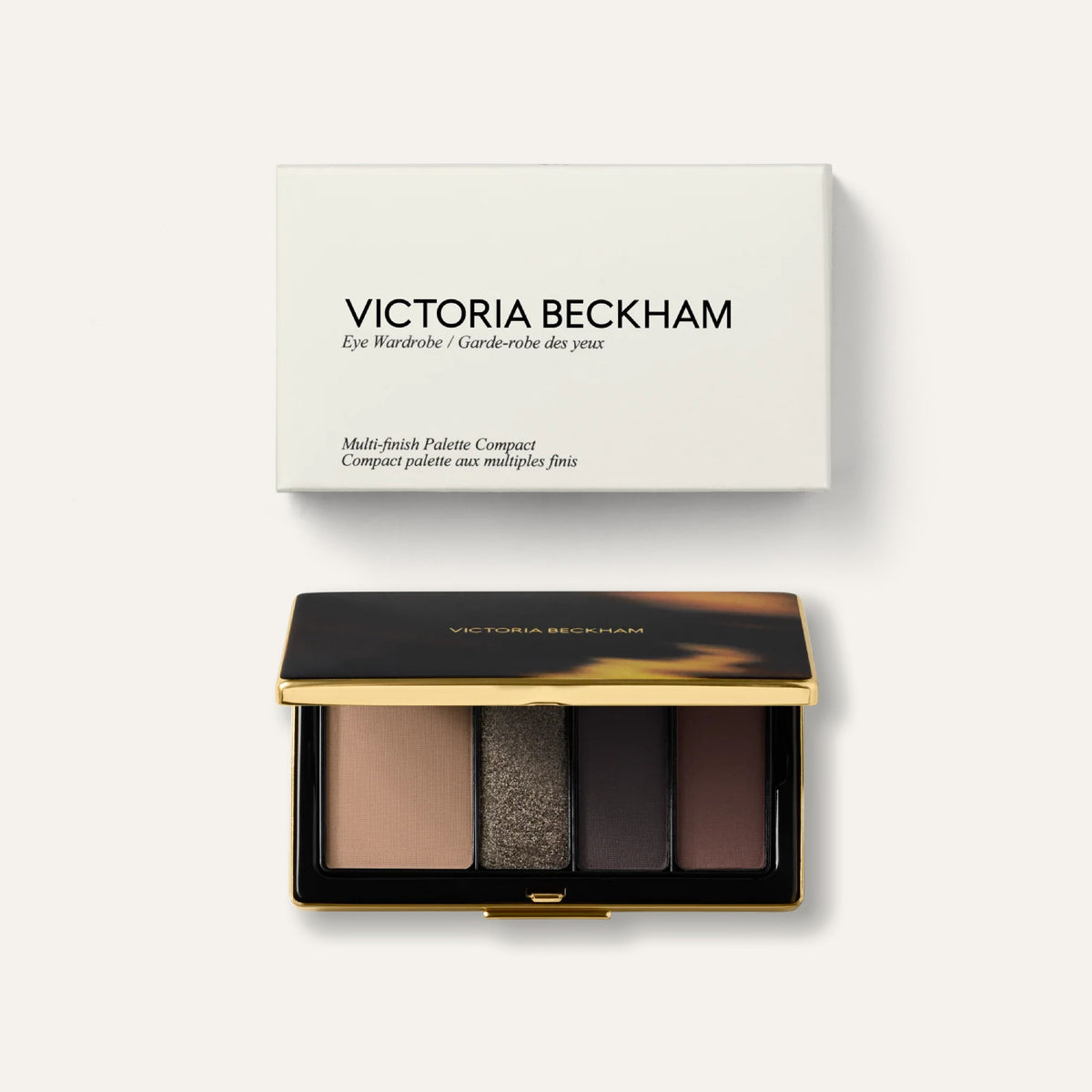 Victoria Beckham Beauty Eye Wardrobe Victoria - kasetka z cieniami obok białego kartonika | Ellemania