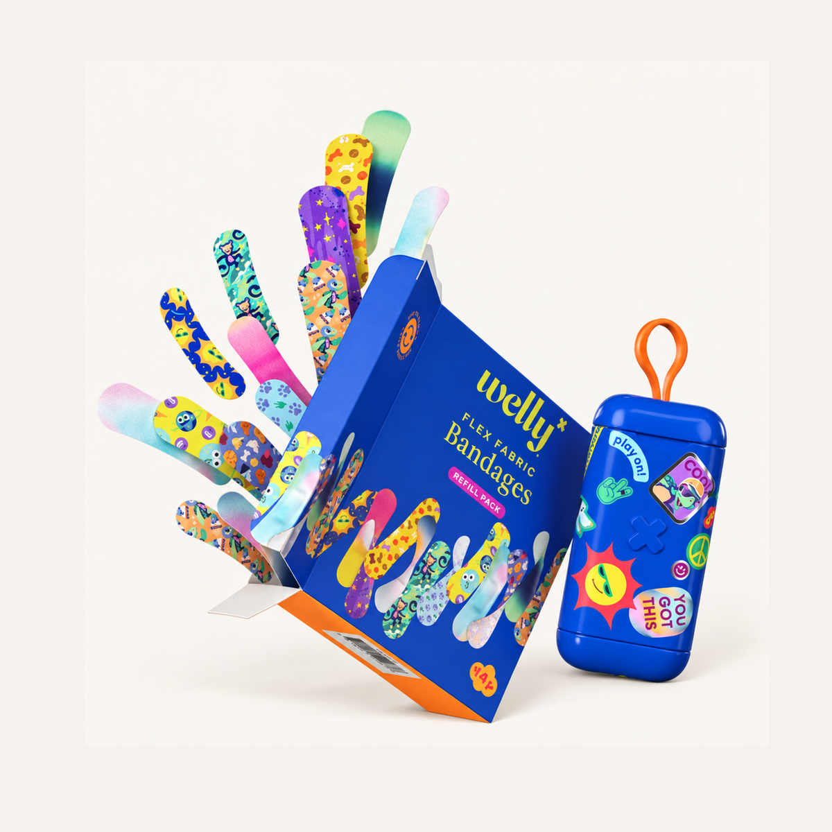 Welly Clip'n'Go Tin & Refill — Kolorowe Plastry Opatrunkowe z Etui i Wkładem, 100 sztuk | Ellemania