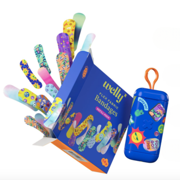 Welly Clip'n'Go Tin & Refill — Kolorowe Plastry Opatrunkowe z Etui i Wkładem, 100 sztuk — KANDYDAT (scrap)
