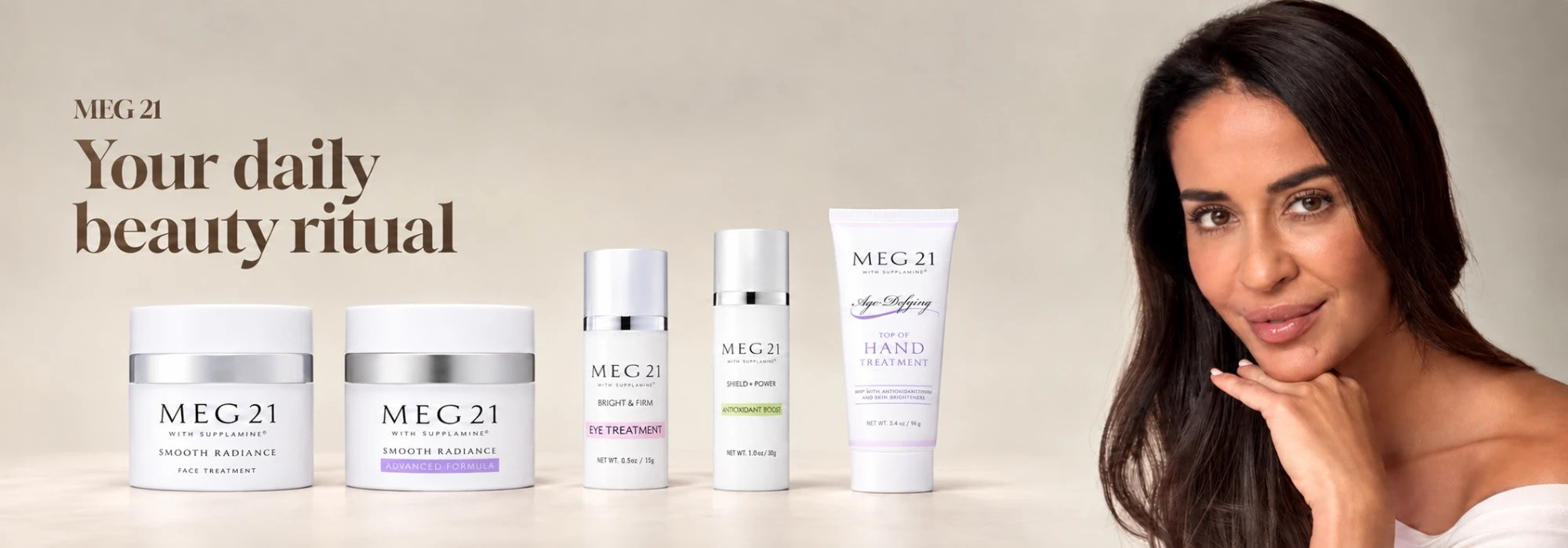MEG 21: Your daily beauty ritual, MEG 21 products and model | Ellemania